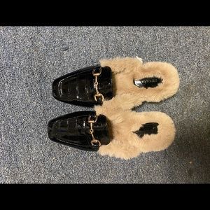 Brand new fur mules slippers/ loafers with heel